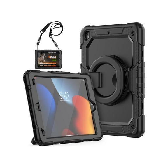 iPad 9th 8th 7th Generation Case 10.2 inch with Screen Protector Pencil Holder [360 Rotating Hand Strap] & Stand, Drop-Proof Cover for iPad 10.2 inch 2021 2020 2019