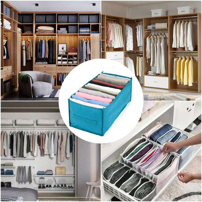 Gustave 7 Grids Wardrobe Clothes Organizer Washable Foldable Closet Drawer  Organizers and Storage Non-Woven Clothes Compartment Storage Box for Jeans,  Scarves, Shirts, Leggings 2Pcs, Blue 