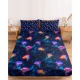 thumbnail image 2 of Queen Size Fitted Sheet Set - Jellyfish 3 Piece Bedding Sets 16" Deep Pocket Fitted Sheet with 2 Pillowcases, Blue Urple Orange Ocean Starry Sky Coastal Brushed Microfiber Hotel Luxury Bed Sheets, 2 of 9