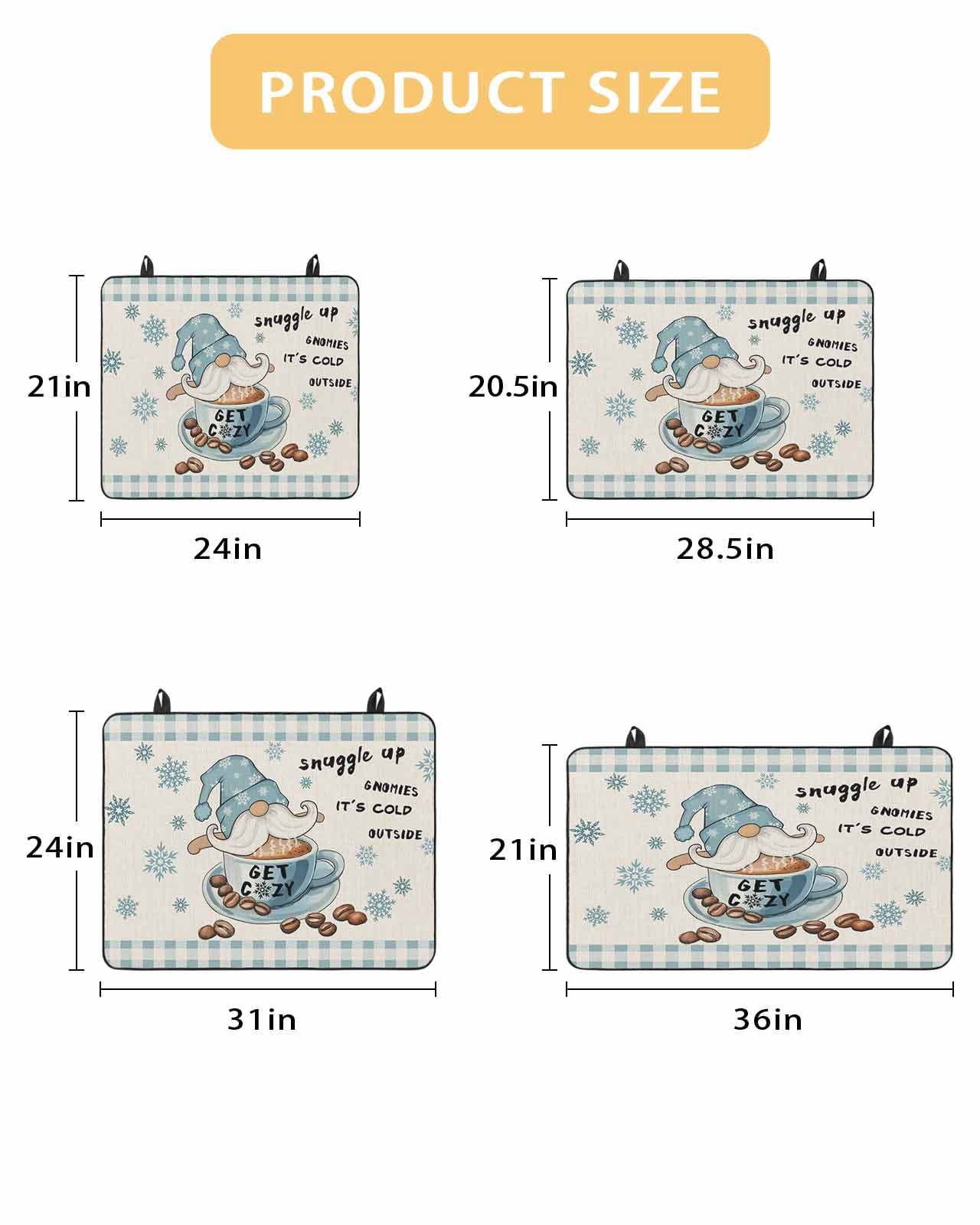 Large Induction Cooktop Protector Mat Blue Gnomes Stove Top Covers for Electric Stove, Coffee Snowflake Winter Checkered Rustic Decorative Stove Burner Cover Mats, Glass Top Stove Cover