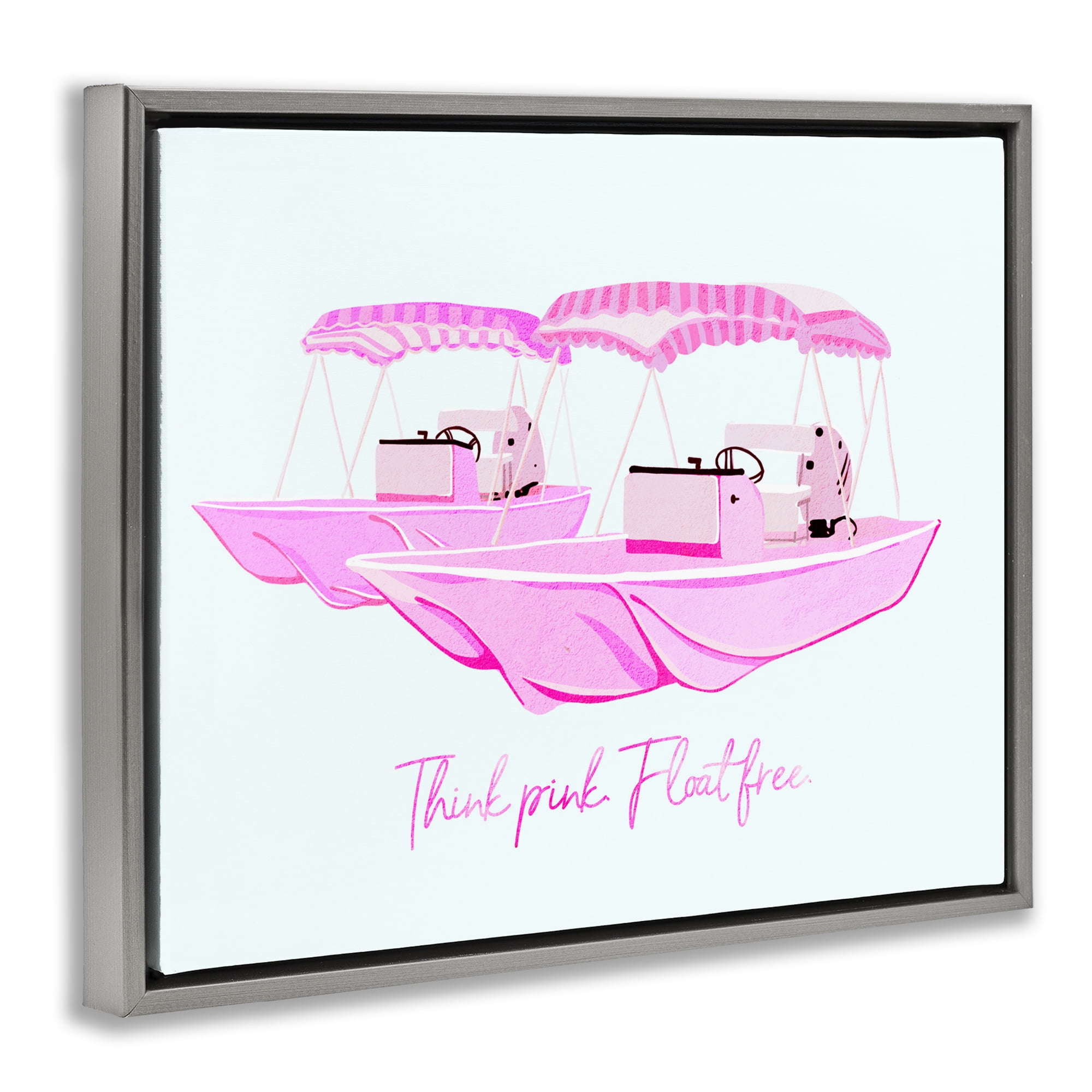 Think Pink Float Free Boats Gray Framed Floater Canvas Wall Art, design by Ziwei Li