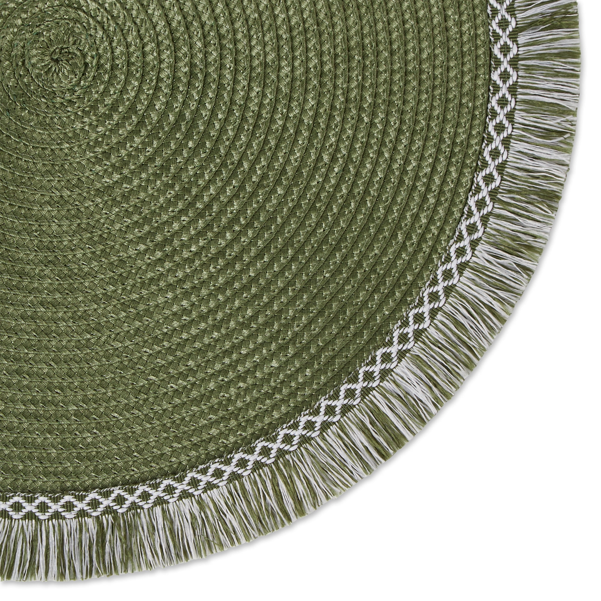 DII Sage Green Round Fringed Placemat Set of 6 Round 14.75