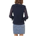 thumbnail image 4 of INSPIRE CHIC Women's Ruffle Neck Polka Dots Sheer Chiffon Blouse S Dark Blue, 4 of 8
