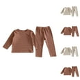 thumbnail image 3 of Odeerbi Toddler Boys Girls Cotton Pajama Sets Striped Printed Loungewear Children's Long Sleeves Round Neck Pajamas Brown, 3 of 3