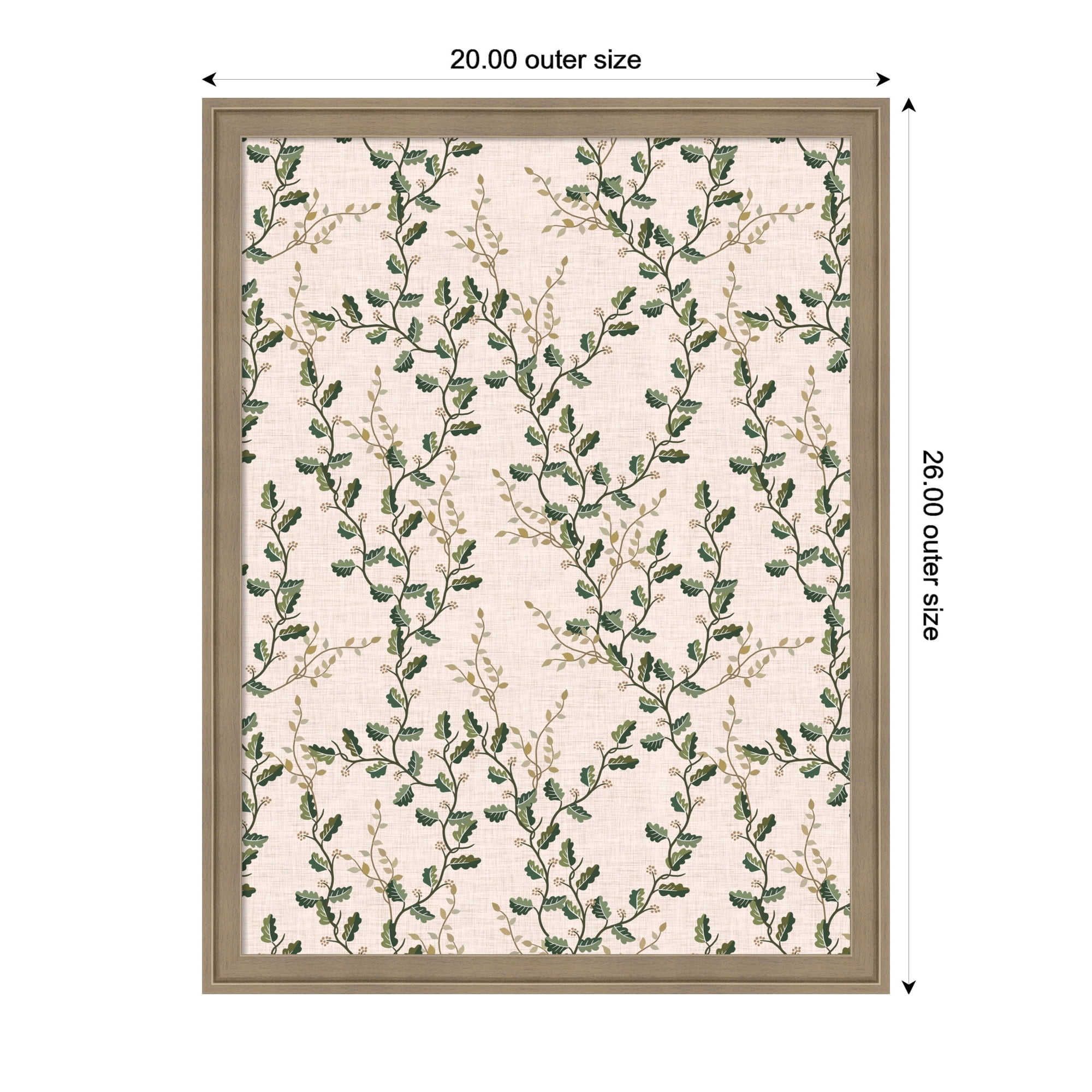 Kate and Laurel Framed Fabric Pinboard 20 x 26, MC Cute Vines Printed Linen Casual Transitional Bulletin Board for Use as a Vision Board or Wall Organization, Florence Light Brown Frame