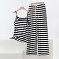 thumbnail image 2 of 2 Piece Outfits Summer Women，Womens Two Piece Striped Set Short Sleeve Crewneck Top and Wide Leg Pants Matching Sets, 2 of 5