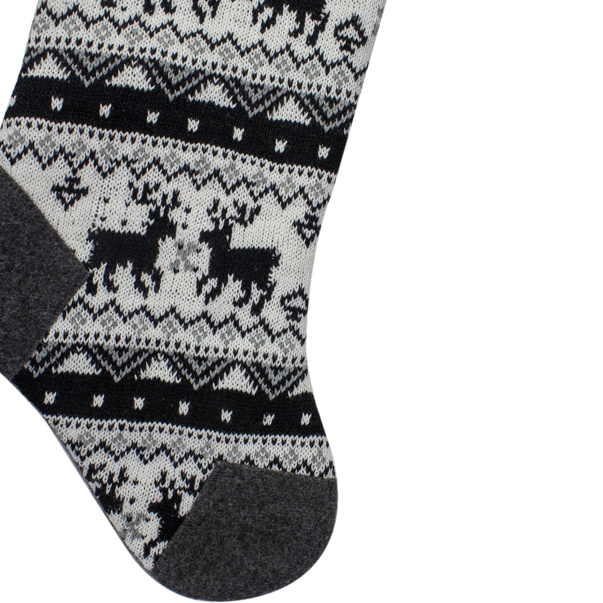 23.25" Black Gray and White Rustic Lodge Knit Christmas Stocking with Sherpa Cuff