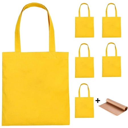 12 Pack Blank Canvas Tote Bags Bulk Shopping Bag for Crafts with 1 Piece of PTFE Teflon Sheet DIY Reusable Grocery Bag, 15 x 16 inch