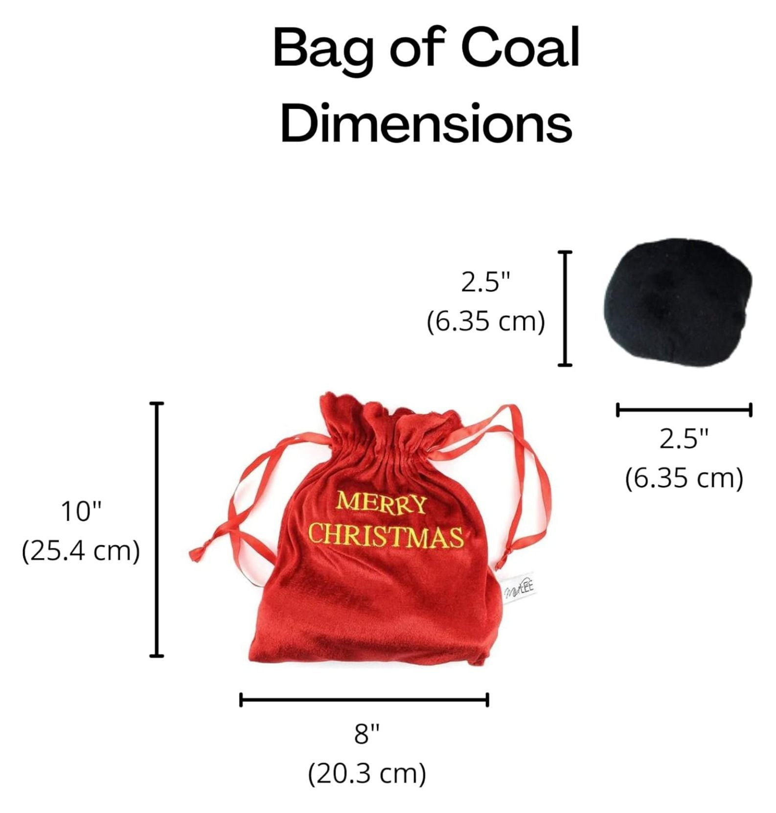 Bag of Coal Plush Christmas Dog Toy - 3"- Squeaky Interactive Pet Present