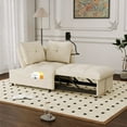 thumbnail image 3 of Leumius Folding Sofa Bed, 3 Lengths Available, Modern Sofa Velvet Pull-Out Bed, Loveseat with Adjustable Backrest, USB Port and Rotating Phone Holder, Beige., 3 of 8
