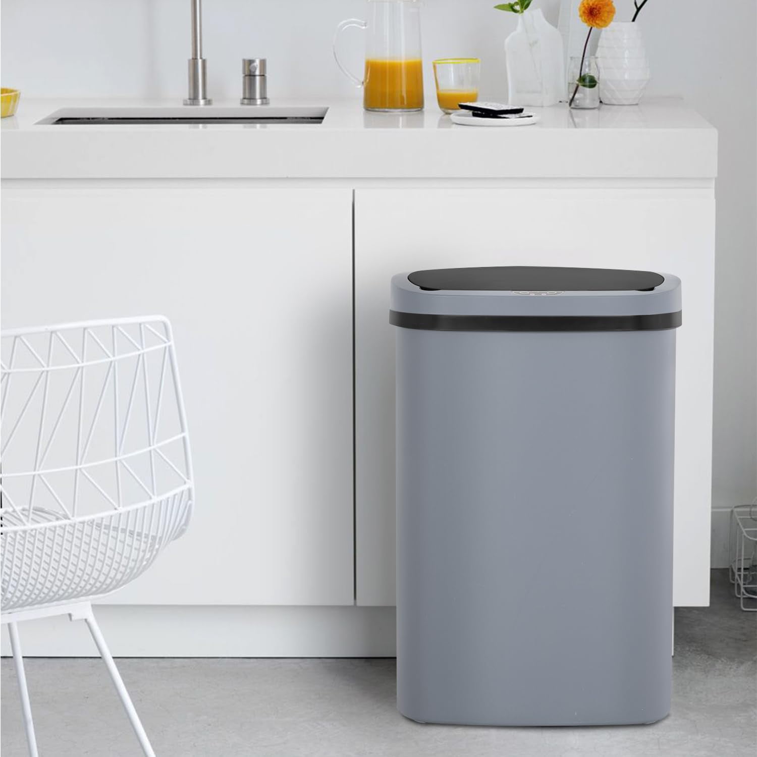 BestOffice 13Gal PlasticTrash Can Automatic Touchless, Odor Control Kitchen Garbage Can w/Lid, Gray
