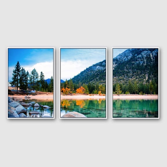 IDEA4WALL 3 Piece Framed Canvas Wall Art for Living Room, Bedroom Lake Tahoe Canvas Prints for Modern Home Decoration Ready to Hang