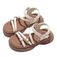 thumbnail image 4 of Spazoro Girls' Strappy Platform Sandals, Open Toe Cute Decor Non-Slip Thick Sole Adjustable Buckle Casual Summer Shoes for Kids Beige, 4 of 8
