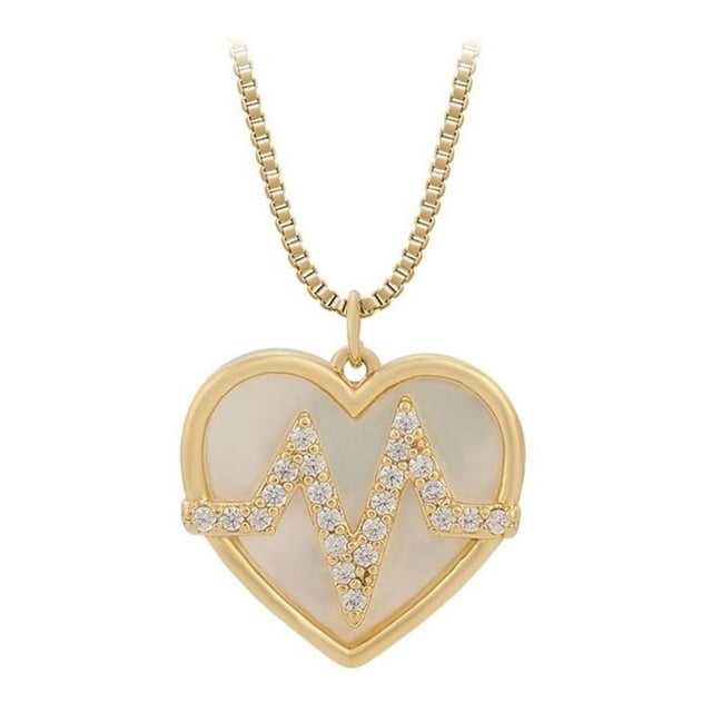 Collar Corazon Frecuencia Perla Natural Y Swarovski Oro Lam dorado Unitalla