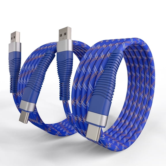 Wellooch USB-A to USB-C Cable (2-Pack, 6ft), Fast Charging Braided Type-C Cord - Blue
