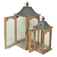 thumbnail image 4 of Cheungs Brown Solid Wood and Glass Lanterns (Set of 2) - L: 9.5 x W: 9.5 x H: 23, 4 of 6