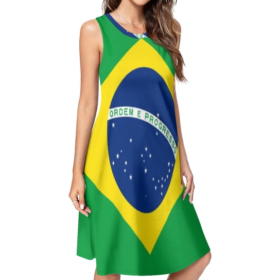 Brazilian flag Spring Summer Dresses for Women Fashion T-shirt Dress Casual Sleeveless Loose Sundress with Pockets