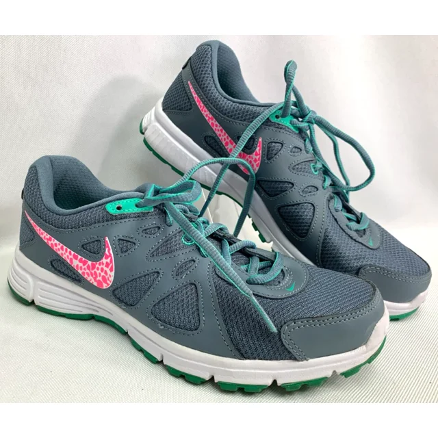 Nike Revolution 2 Women's Size 8 Running Lace Up Shoe Grey w/ Pink / Teal
