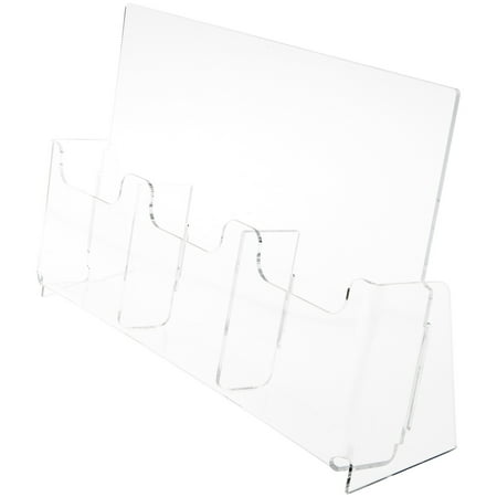 Plymor Clear Acrylic 3-Pocket Tri-Fold Brochure Literature Holder (Countertop), Fits Documents Up to 4" Wide (3 Pack)