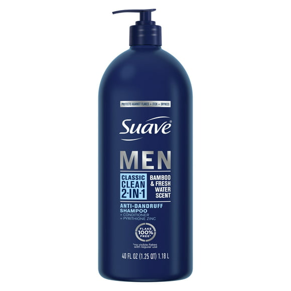 Suave Men 2-in-1 Shampoo & Conditioner, Anti-Dandruff, Classic Clean, Bamboo & Fresh Water, 40 fl oz