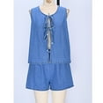 thumbnail image 5 of Women 2 Piece Jean Outfits Sleeveless V Neck Tie Front Vests with Shorts Suits Trendy Summer 2025 Casual Cute Denim Sets Lady 2 Piece Summer Cotton Linen Outfits Sets Light Blue L, 5 of 6