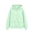 thumbnail image 3 of GobdXE Solid Cotton Blend Girls Zip Up Hoodie Long Sleeve Dual Patch Pocket Loose Casual Children Jacket Sweatshirt,13-14 Years(Light Green), 3 of 4