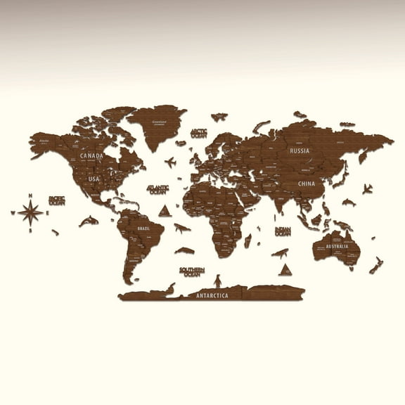 ColorfullWorlds 3D Wood World Map Travel Map Gift Idea Wooden Wall Art (XL - L. Brown)