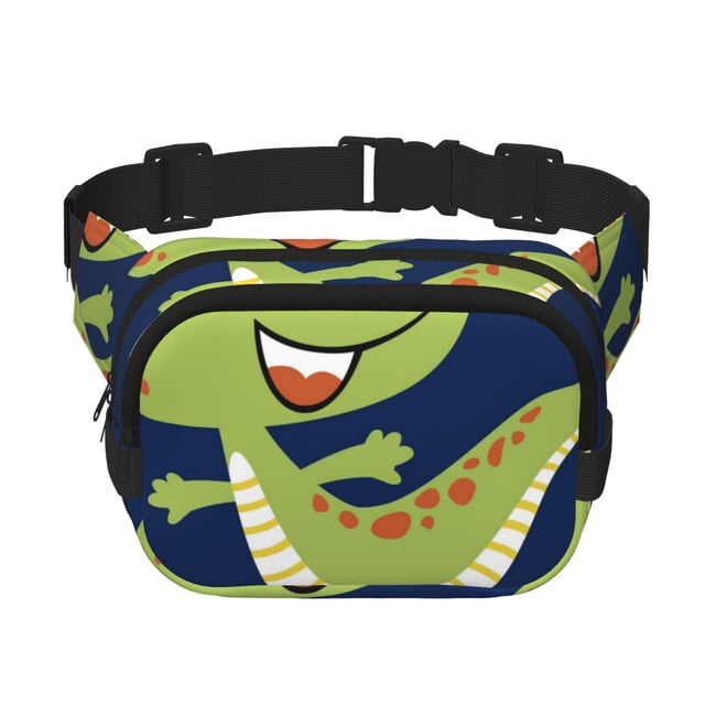 Fotbe Dino Playing Roller Skate Cangurera Cuadrada con Estampado de Doble Capa, Bolsa de Cintura Ajustable Mini para Hombres y Mujeres