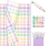 100 Sheet Pastel Buffalo Plaids Tissue Paper, 20x14in Watercolor Irregular Plaids Gift Wrapping Paper Pastel Plaids Art Craft Tissue for Spring Easter Party Supplies