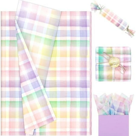100 Sheet Pastel Buffalo Plaids Tissue Paper, 20x14in Watercolor Irregular Plaids Gift Wrapping Paper Pastel Plaids Art Craft Tissue for Spring Easter Party Supplies