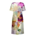 thumbnail image 5 of Jzuxvd Summer Plus Size Cotton Linen Dress for Women Loose Short Sleeve Midi Flowy Dresses Lace Edge Loose Ruffle Sundress Hot Pink XL, 5 of 5
