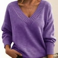 thumbnail image 2 of Women's Striped Sweater Casual Long Sleeve V Neck Chunky Knit Drop Shoulder Jumper Tops Pullover, 2 of 5
