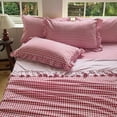 thumbnail image 5 of Red Ruffled Plaid Gingham Pillow Shams 20"x20", Set of 2 Checked Pre-Washed Microfiber Farmhouse Pillowcases for Bed/Sofa (20"x20", Red Gingham), 5 of 6