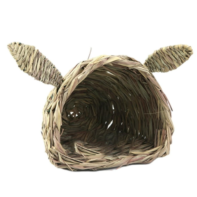 Wisewang Rabbit Shape Grass House For Rabbit Durable Woven Grass Comfortable Hideaway Bunny Tunnel Warm Hideaway Little Hut