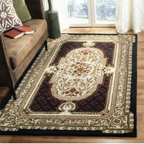 SAFAVIEH Classic Flanagan Floral Bordered Wool Area Rug, Black, 9'6" x 13'6"