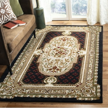 SAFAVIEH Classic Flanagan Floral Bordered Wool Area Rug, Black, 9'6" x 13'6"