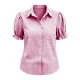 thumbnail image 5 of hoksml Women's Gingham Button-Down Shirt, Collared Puff Short-sleeved Blouse with Pocket, Casual Plaid Daily Office Wear Top, 5 of 7
