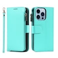 thumbnail image 6 of SaniMore iPhone 14 Pro 6.1" 2022 Case with Wrist Strap Zipper Wallet [Card Slots] Premium PU Leather Skin [Retro Durable] Shockproof Anti-scratch Kickstand Business Cover For iPhone 14 Pro, Green, 6 of 8