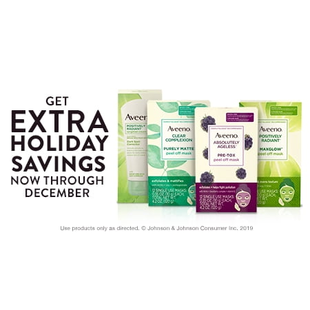 Get extra Holiday Savings now through December on select Aveeno Skincare Items!