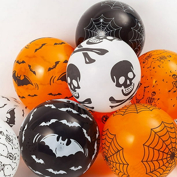 100 Piezas Decoraciones de Globos para Fiesta de Halloween, Globos de Látex Negro Naranja Feliz Halloween Calabaza Impresa Fantasma Murciélago Telaraña Bruja Globos de Helio para Suministros de Fiest