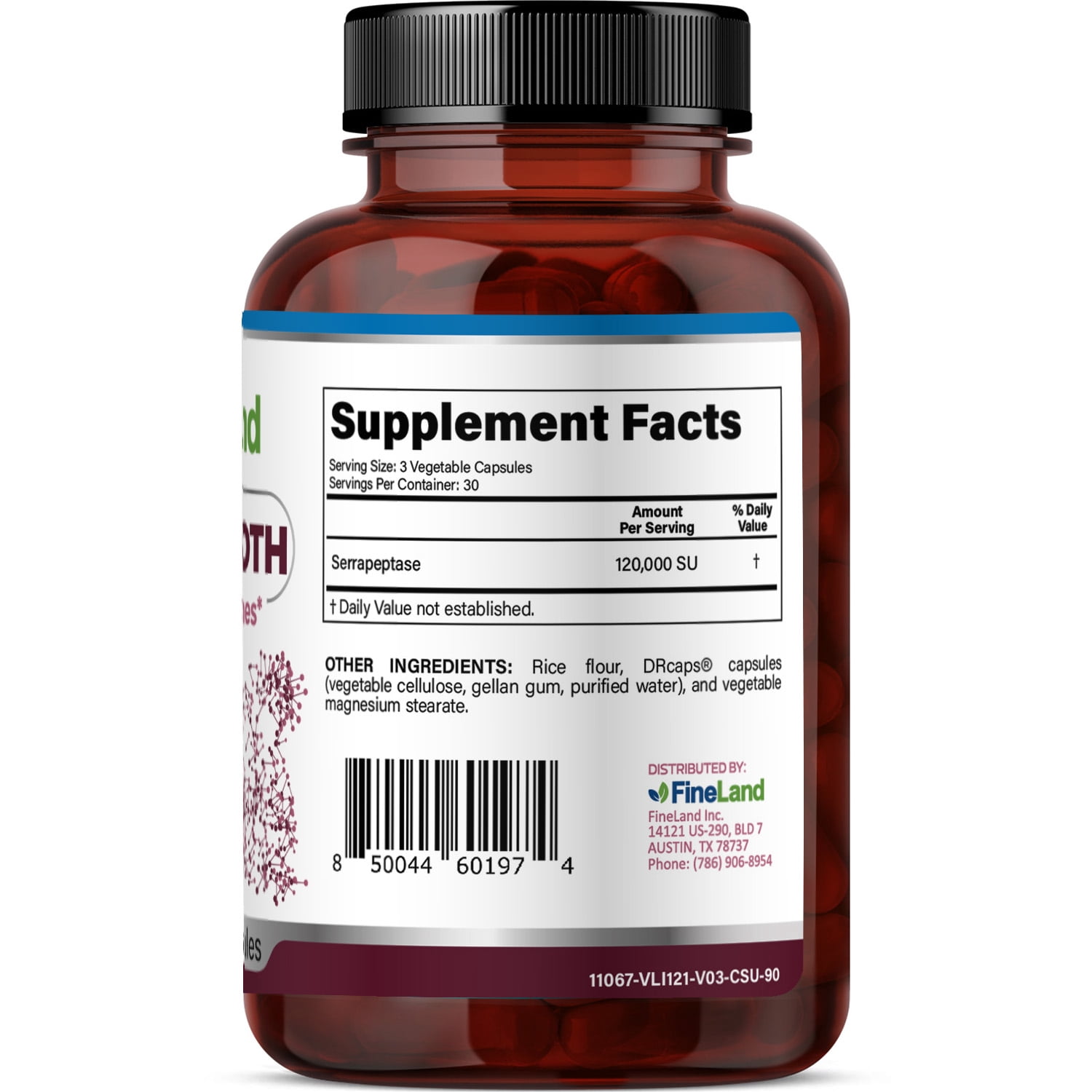 Fineland Vitamins SERRA-SOOTH Serrapeptase Digestive Enzymes, Respiration & Immune Support 90 Capsules