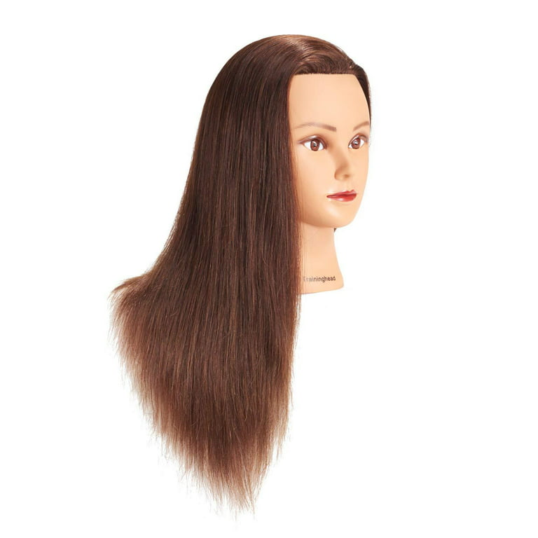 Mannequin Head with Human Hair - 20-22 Cosmetology Mannequin Head with  100% Real Human Hair for Braiding Practice Cutting - Manikin Head with  Human Hair for Hairdresser (Brown - B Style) 