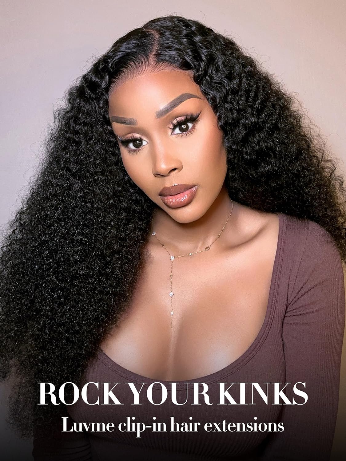LUVME Seamless 24" Clip in Hair Extensions Human Hair Kinky Curly with Soft Invisible PU Weft Natural Black Hair for Women