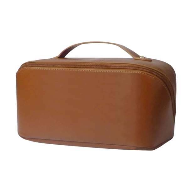 Neceser de viaje de gran capacidad, neceser de maquillaje de cuero, neceser portátil para cosméticos y artículos de aseo con asa y separador