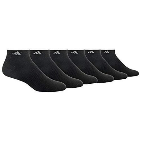 adidas Men's Athletic Cushioned Low Cut Socks (6-Pair), Black/Aluminum 2, Large, (Shoe Size 6-12)