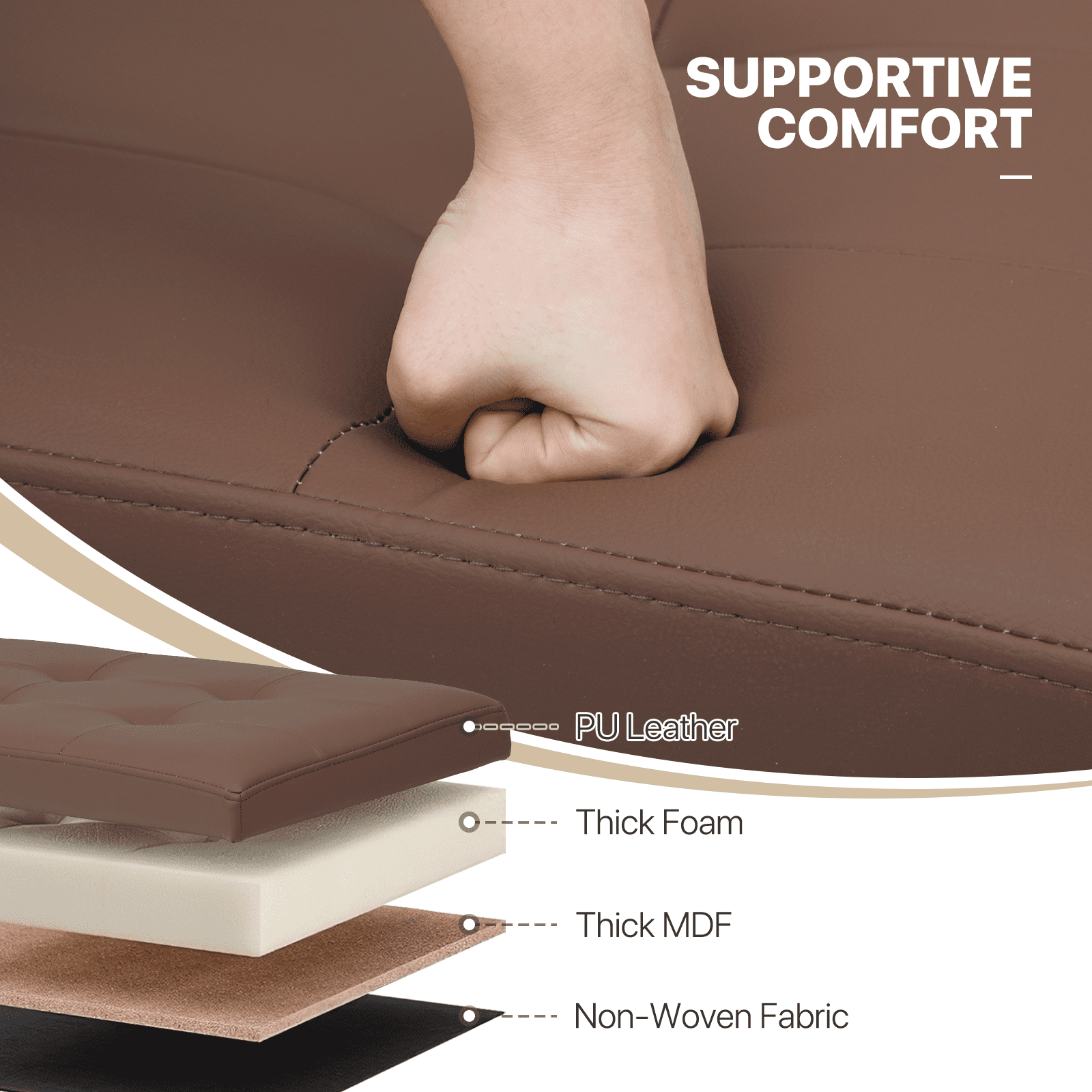 MoNiBloom 43" Collapsible Ottoman with Storage, PU Leather Storage Ottoman Bench, Modern Storage Footstool for Living Room Bedroom Entryway, Brown