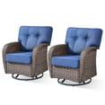 thumbnail image 3 of PARKWELL Outdoor Wicker Swivel Glider Chairs Set of 2,All-Weather Rattan Swivel Rocker Lounge Chair with Thick Navy Cushions for Porch Balcony Backyard,Brown Wicker, 3 of 9
