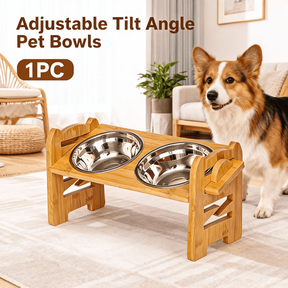 Adjustable Tilt Angle Elevated Dog Bowls Stand for Small Dogs & Cats with 2 Stainless Steel Bowls,Ergonomic Raised Feeder for Improved Posture and Digestion,Non-Slip Anti-Tip Feeding Station