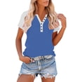 thumbnail image 3 of WMTBSRSW Womens V Neck Basic Tops Color Block Tunic T Shirts Summer Short Sleeve Casual Regular and Plus Size Tees Lightweight Henley Shirts Blue XXXXXL, 3 of 8