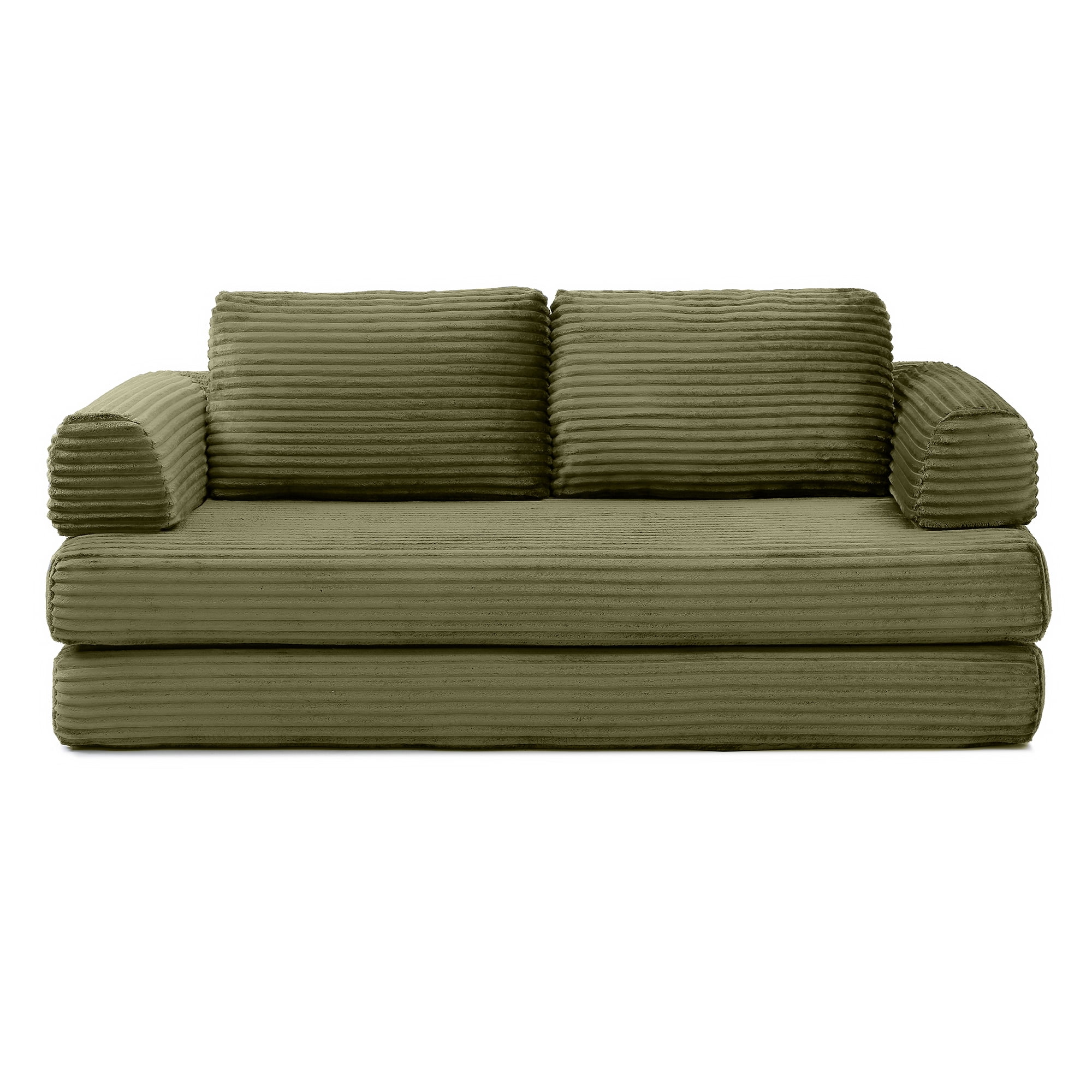79.5" Convertible Sofa Bed,Folding Sleeper Sofa Couch Bed with Fixed-Shape Frame,Corduroy Fold Out Sleeper Loveseat for Living Room,Bedroom,Apartment,Green